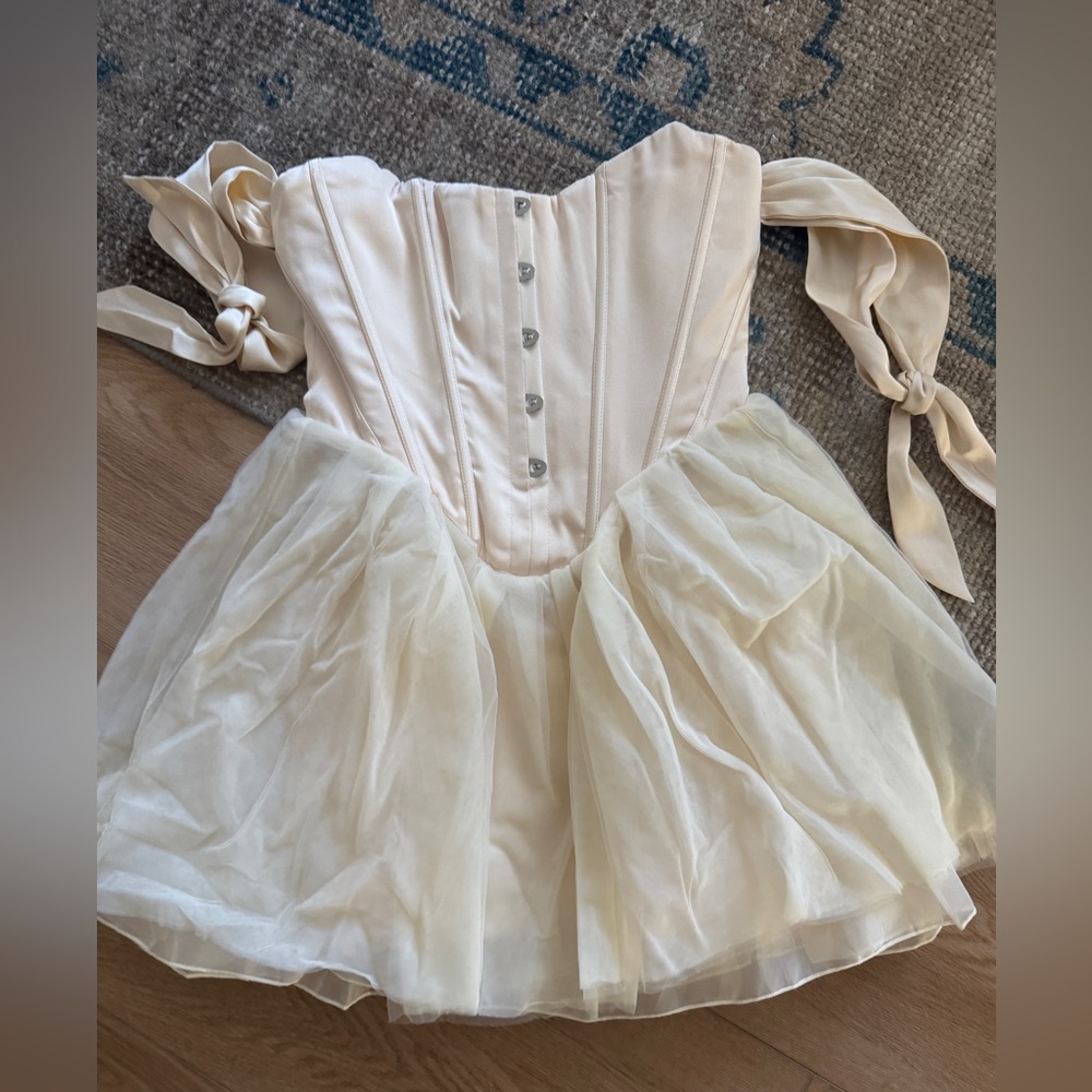 Oh Polly Corset Ballerina Cream Off-Shoulder Dress - Picture 2 of 3